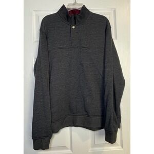 Orvis Men XL Charcoal Gray Heathered Quarter-Zip Snap Mock Neck Pullover Sweater